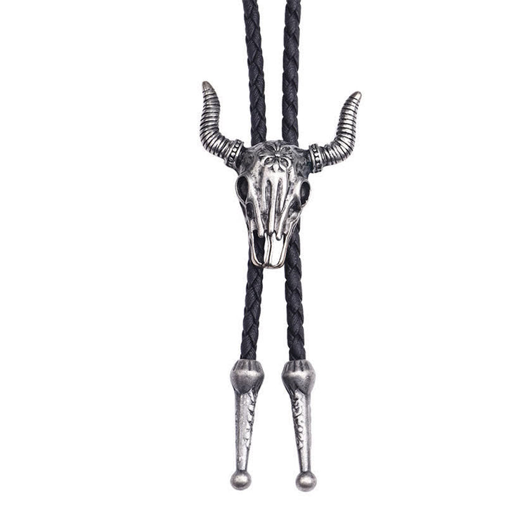 Cravatta Bolo Vintage in Stile Nativo con Testa di Toro - Argento antico - image 8