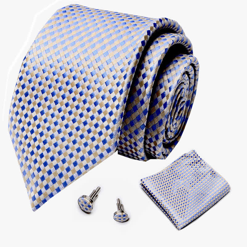 Set di 3 cravatte da uomo a quadri gialli e blu intrecciati - image 1