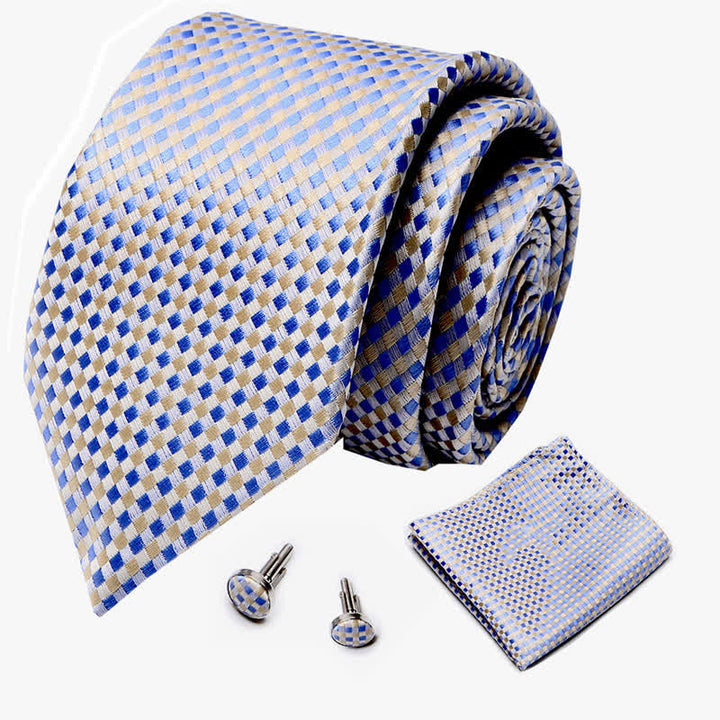 Set di 3 cravatte da uomo a quadri gialli e blu intrecciati - image 1