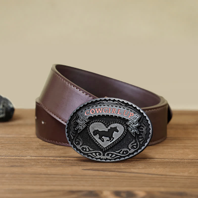 Cintura in pelle con fibbia Cowgirl Up in argento fai da te da donna - Cowgirl in posizione supina - Cintura PU marrone (40) - image 7
