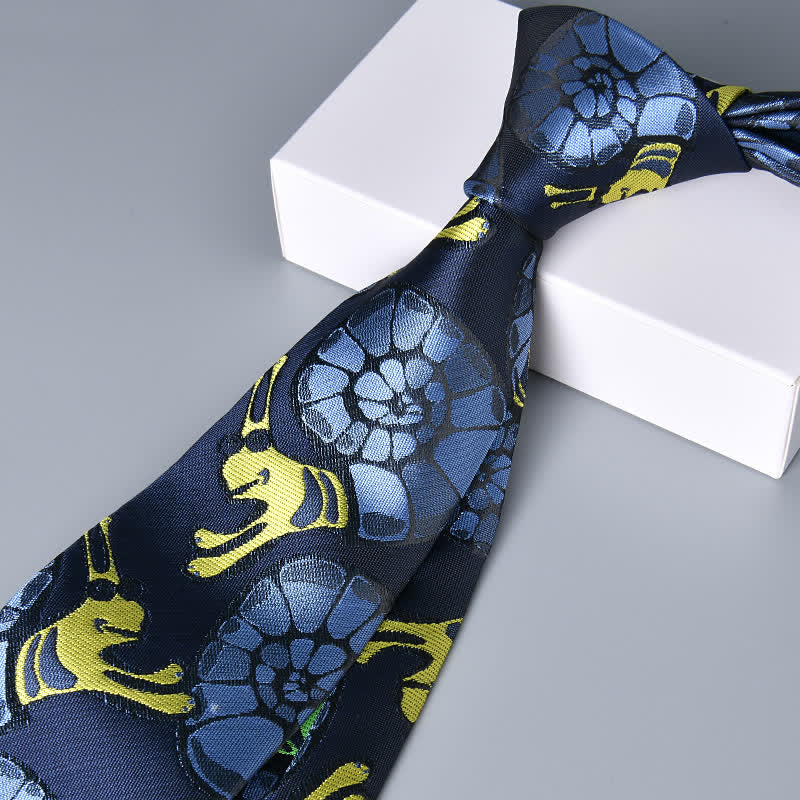 Cravatta floreale da uomo con lumaca blu navy e gialla - image 4
