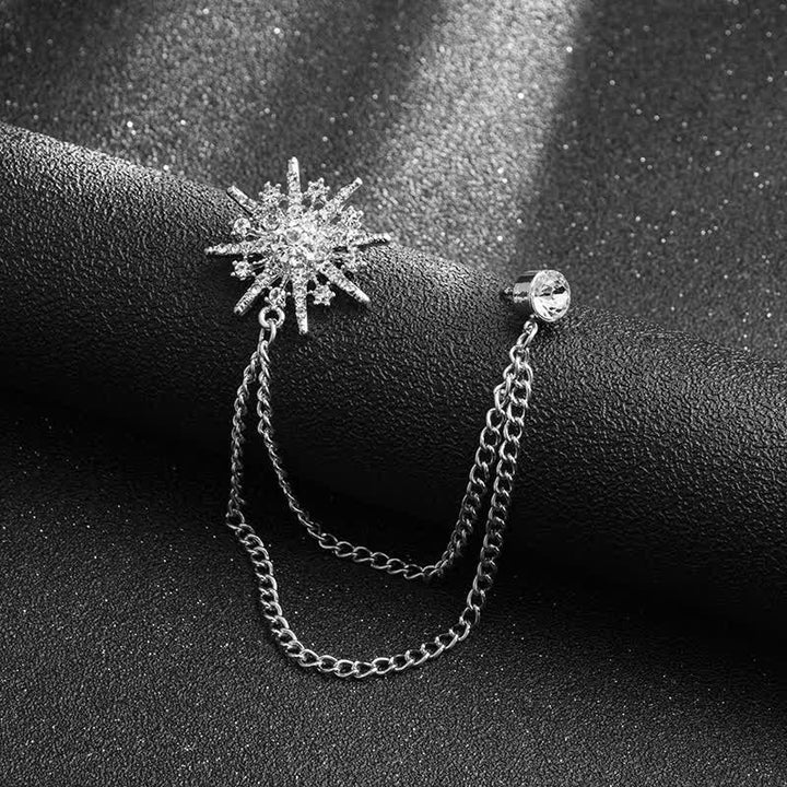 Spilla con nappa a forma di stella ottagonale scintillante da uomo - Argento - image 6