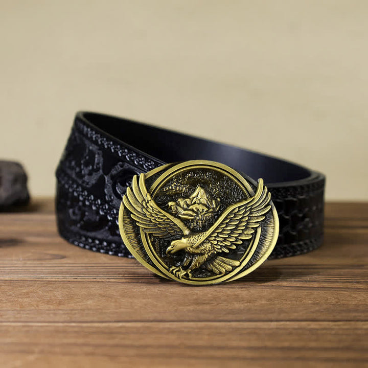 Cintura in pelle con fibbia a forma di aquila volante prepotente fai da te da uomo - Bronzo antico - Cintura nera intagliata (40) - image 17