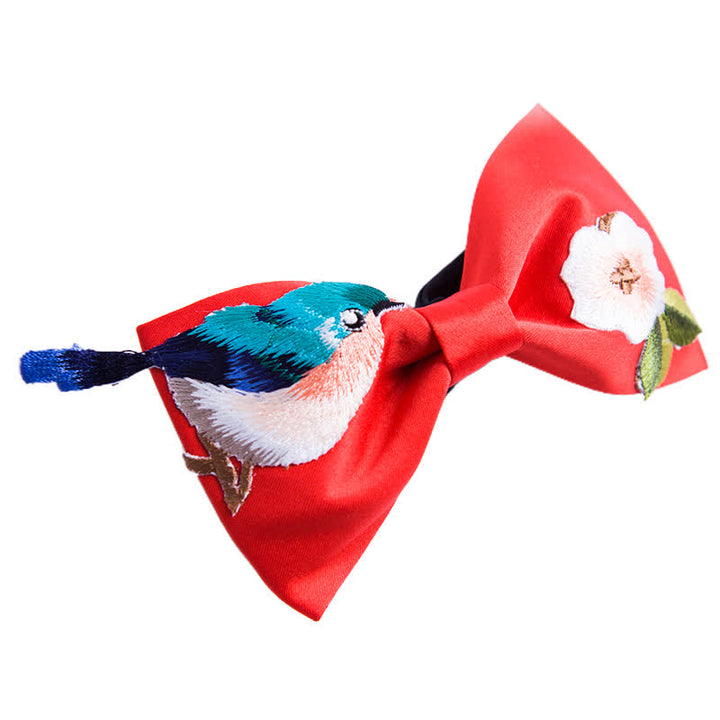 Papillon da uomo con fiore e uccello ricamato - Rosso - image 3