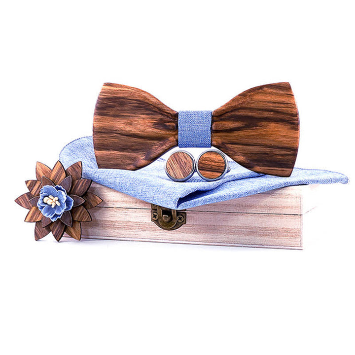 Set di 4 papillon in legno concavo formale da uomo - Azzurro chiaro - image 8