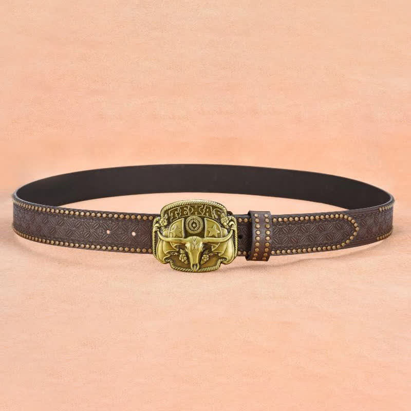 Cintura da uomo in pelle con rivetti Longhorn Steer Antique - image 11