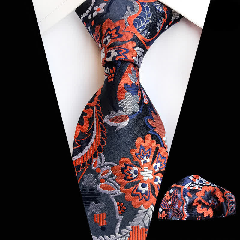 2 pezzi cravatta da uomo arancione e rosso con motivo Paisley - ArancioneRosso - image 0