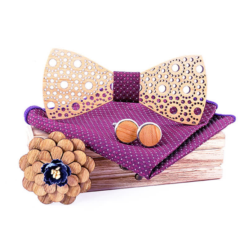 Set di 4 papillon rotondi in legno cavo da uomo - Controlli viola - image 0