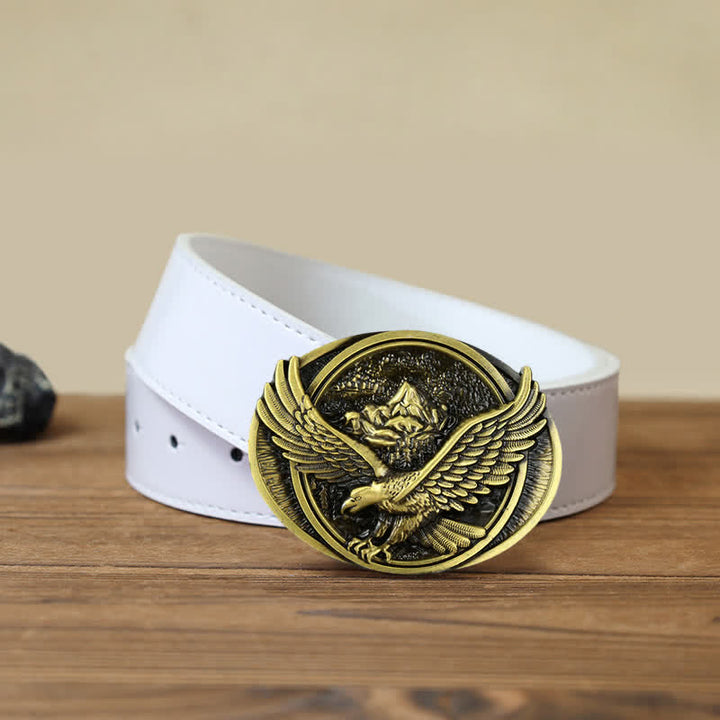 Cintura in pelle con fibbia a forma di aquila volante prepotente fai da te da uomo - Bronzo antico - Cintura PU bianca (40) - image 11