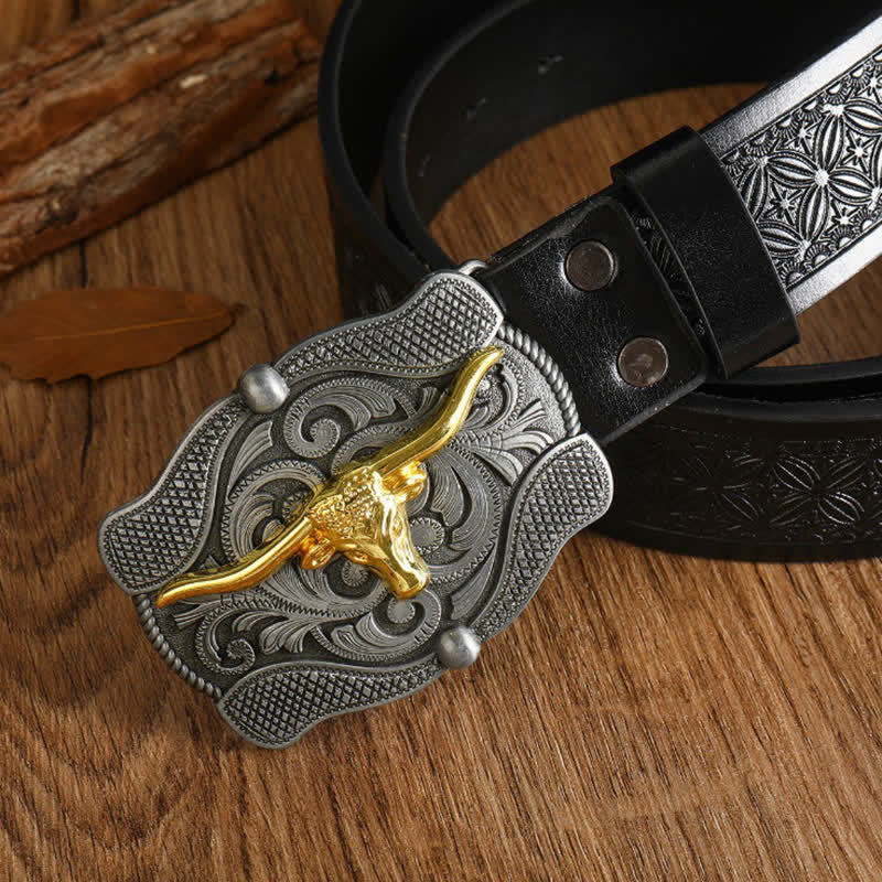 Cintura da uomo in pelle di toro Longhorn dorata quadrata - image 7