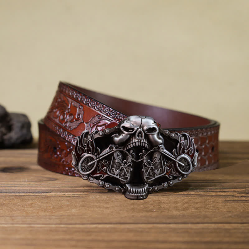 Cintura in pelle con fibbia a forma di testa di fantasma da motociclista fai da te da uomo - Cranio - Cintura marrone intagliata (40) - image 10