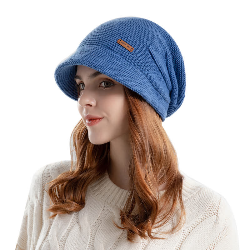 Cappello da donna lavorato a maglia con tesa larga e toppa a forma di lettera - image 5