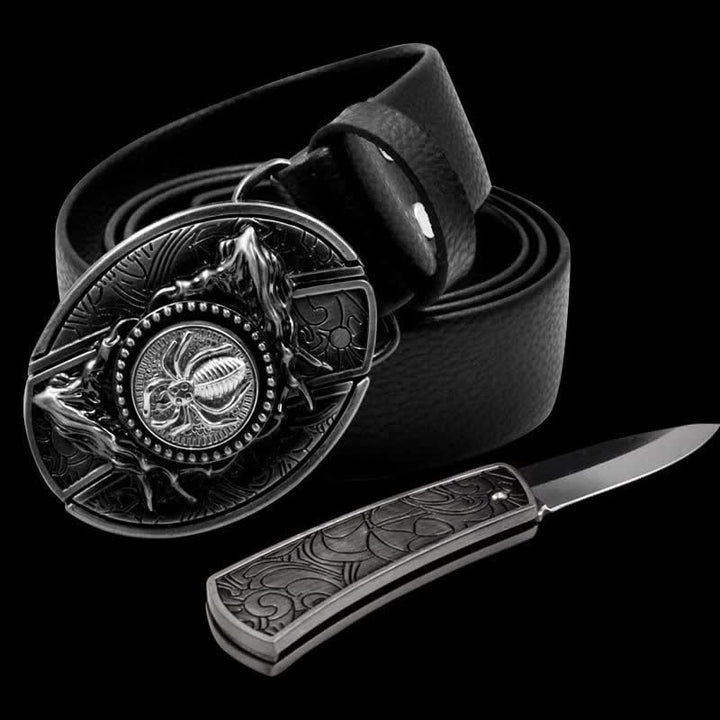 Cintura girevole in pelle da uomo a forma di ragno con coltello pieghevole - Ragno - 46 - image 0
