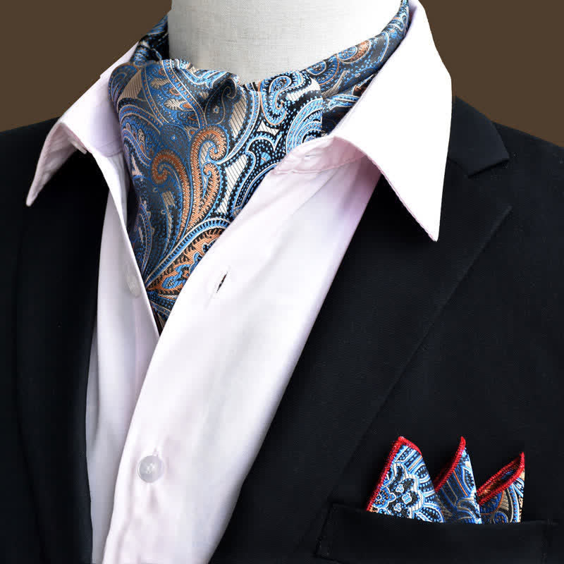 2 pezzi fazzoletto da taschino e cravatta con motivo Paisley floreale di lusso SteelBlue - Acciaio Blu - image 0