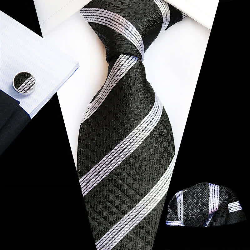 Set di 3 cravatte a righe bianche e nere da uomo - Bianco e nero - image 0