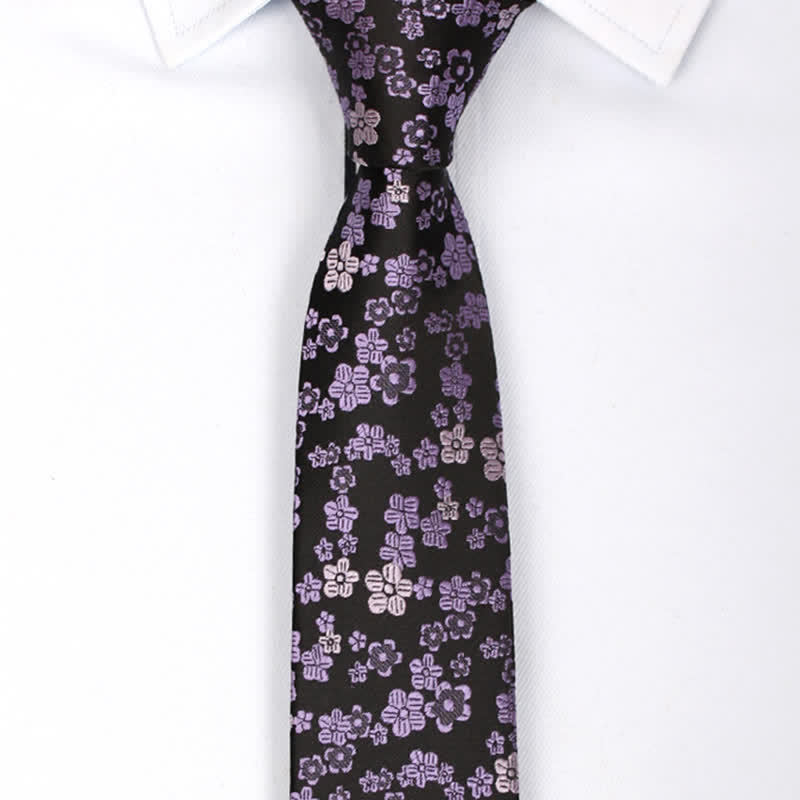 Cravatta sottile da uomo con piccoli fiori viola - image 1