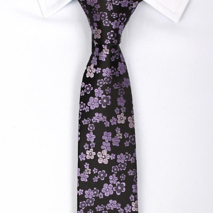 Cravatta sottile da uomo con piccoli fiori viola - image 1
