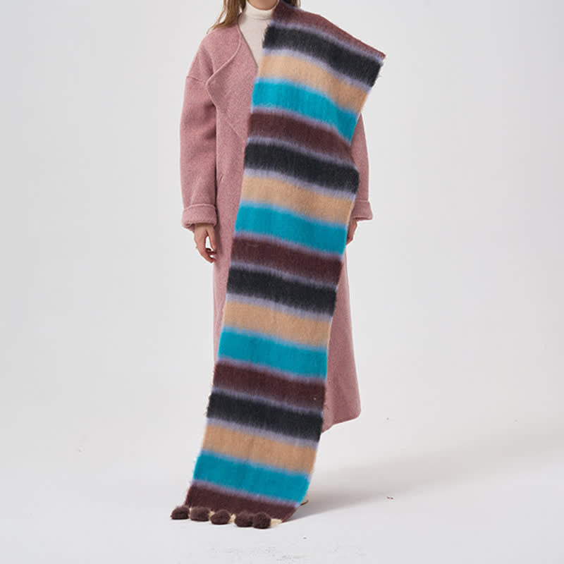 Sciarpa con nappe a righe color arcobaleno da donna - Blu - image 6