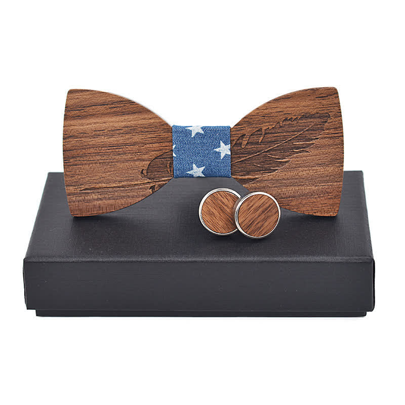 Set di 2 papillon in legno con incisione di piume da uomo - Stelle blu acciaio - image 11