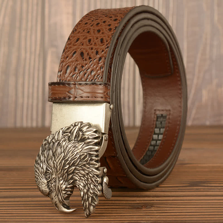 Cintura da uomo in pelle goffrata con testa d'aquila e coccodrillo - Argento e marrone - 46 - image 17