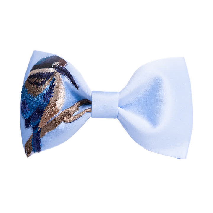 Papillon da uomo con fiore e uccello ricamato - Azzurro chiaro - image 2