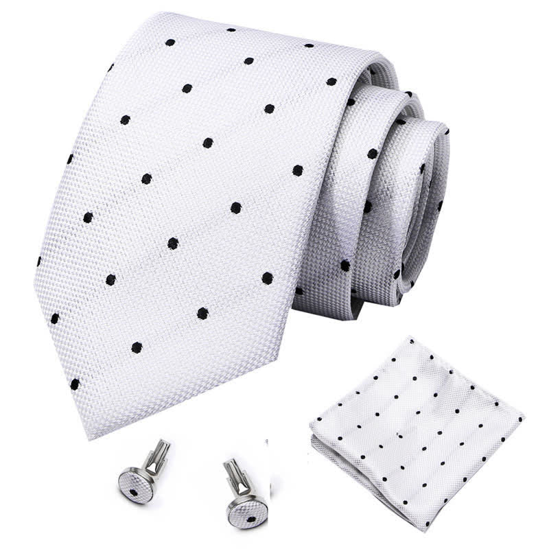 Set di 3 cravatte a pois a punta fine bianche e nere da uomo - image 1