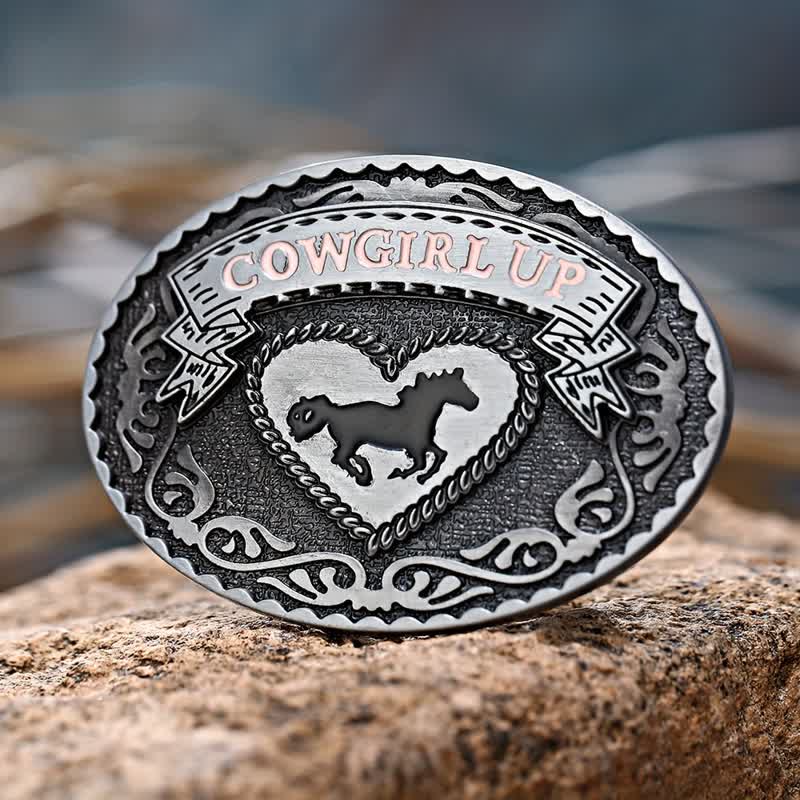 Cintura in pelle con fibbia Cowgirl Up in argento fai da te da donna - Cowgirl in posizione supina - Senza cintura - image 0