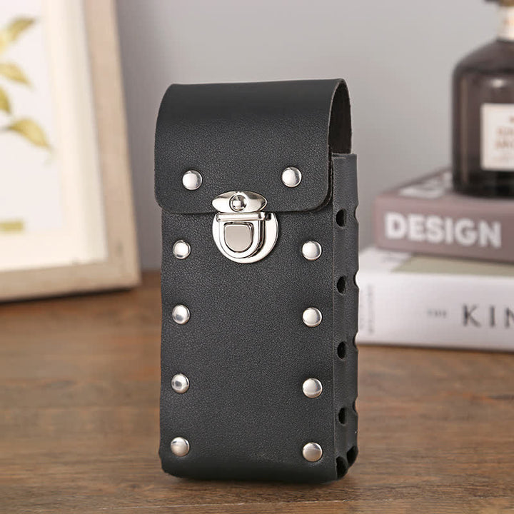 Borsa da cintura in pelle universale per telefono con bottone decorativo a rivetto - Nero - Verticale - image 6