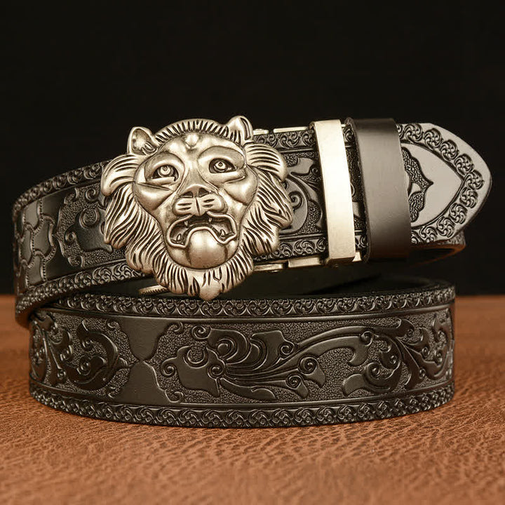Cintura in pelle con testa di leone con scultura 3D da uomo - Argento e nero - 46 - image 15