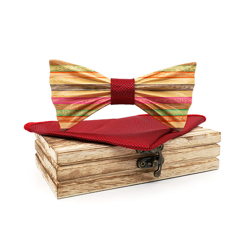 Set di 2 papillon in legno con effetto arricciato arcobaleno da uomo - Rosso - image 7