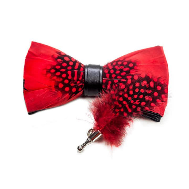 Papillon con piume di fringuello rosso e nero per bambini con spilla da bavero - image 8