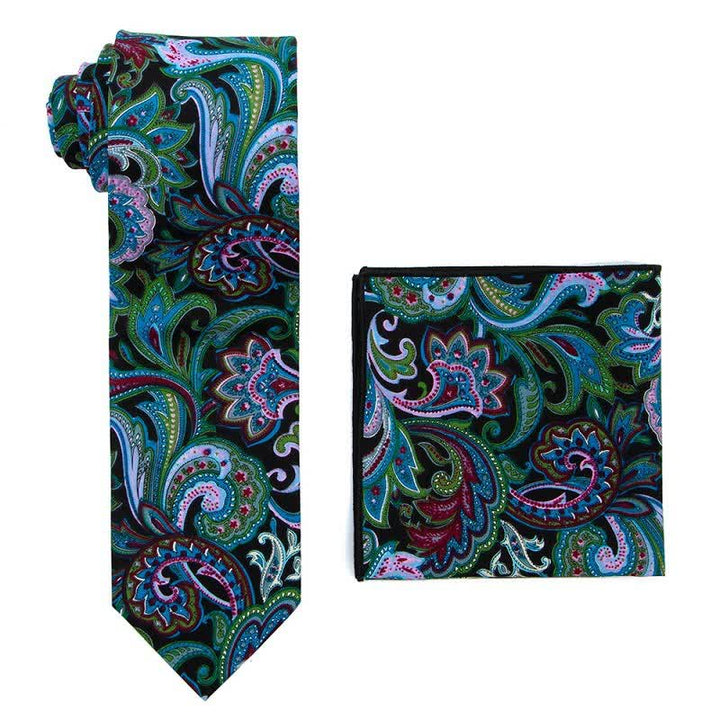 Set di 2 cravatte da uomo con motivo Paisley floreale - Verde scuro - image 2