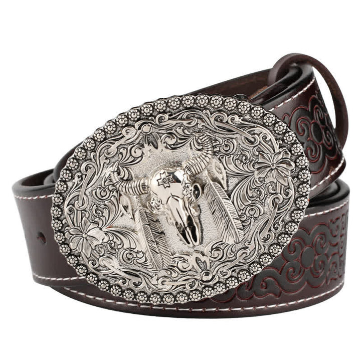 Cintura in pelle da uomo con piuma incisa Bull Jeans - Stile n. 1 - Caffè / Argento - 46 - image 12
