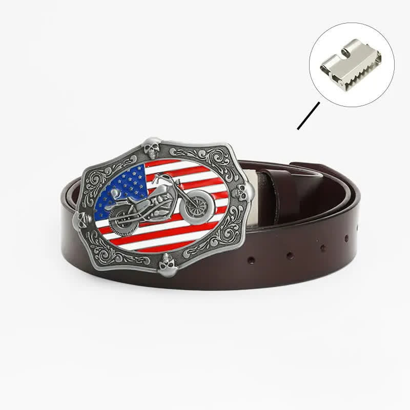 Cintura in pelle da uomo con teschio e bandiera americana per motociclisti - Legatura di ferro - Marrone - 46 - image 19