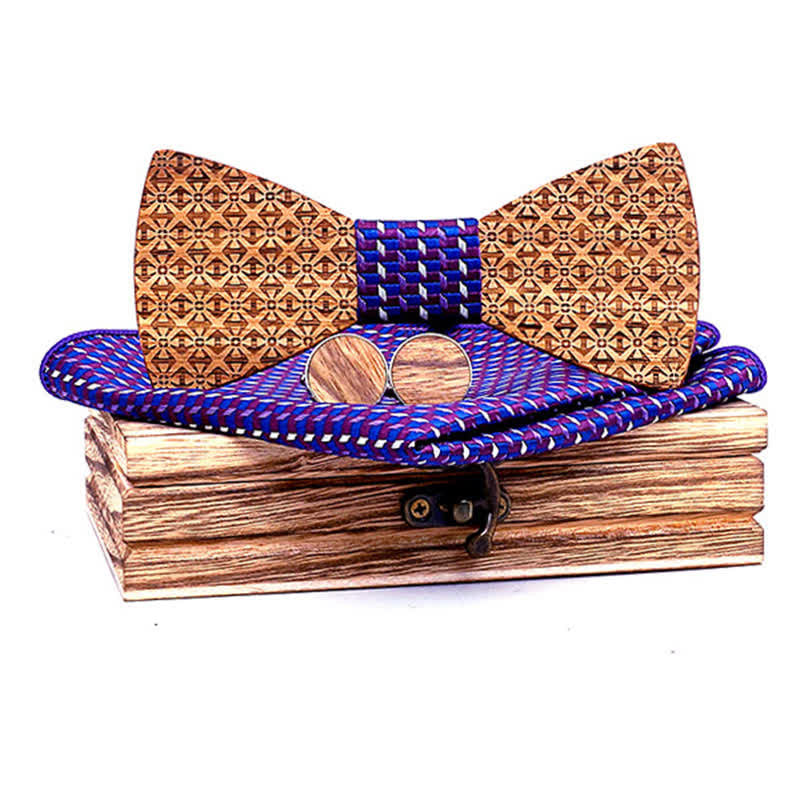 Set di 3 papillon in legno con fiocchi di neve di Natale da uomo - Viola - image 10