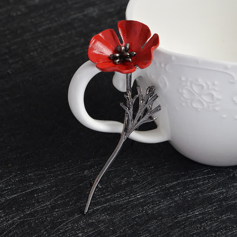 Spilla da donna con fiore di papavero rosso di classe - Nero - image 7