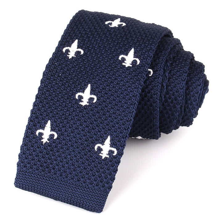 Cravatta sottile lavorata a maglia con motivi ripetuti da uomo - Giglio blu navy - image 3