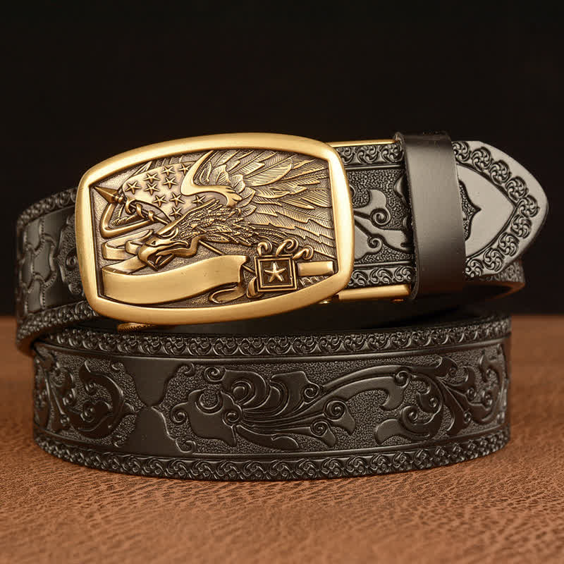 Cintura in pelle con bandiera americana e aquila da uomo - Oro e nero - 46 - image 9