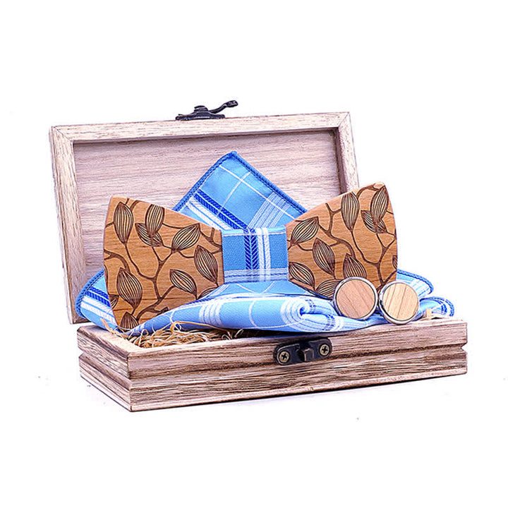 Set di 3 papillon in legno con motivo a foglia da uomo - image 3