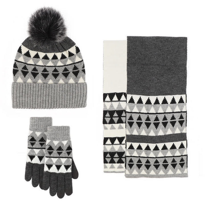 Set di 3 cappelli, sciarpe e guanti con motivo a triangolo da donna - Nero - Regolabile (circa 21 1/4"-22 7/8") - image 9