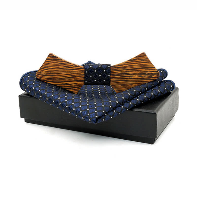 Set di 2 papillon in legno a forma di colletto da uomo - Quadretti blu notte - image 15