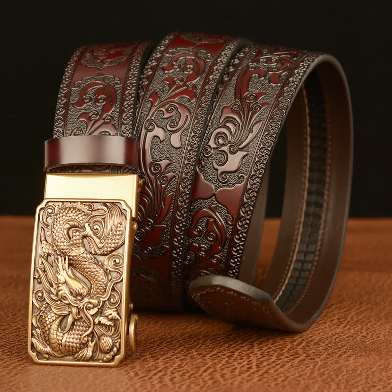 Cintura in pelle con fibbia quadrata a forma di drago da uomo - image 1