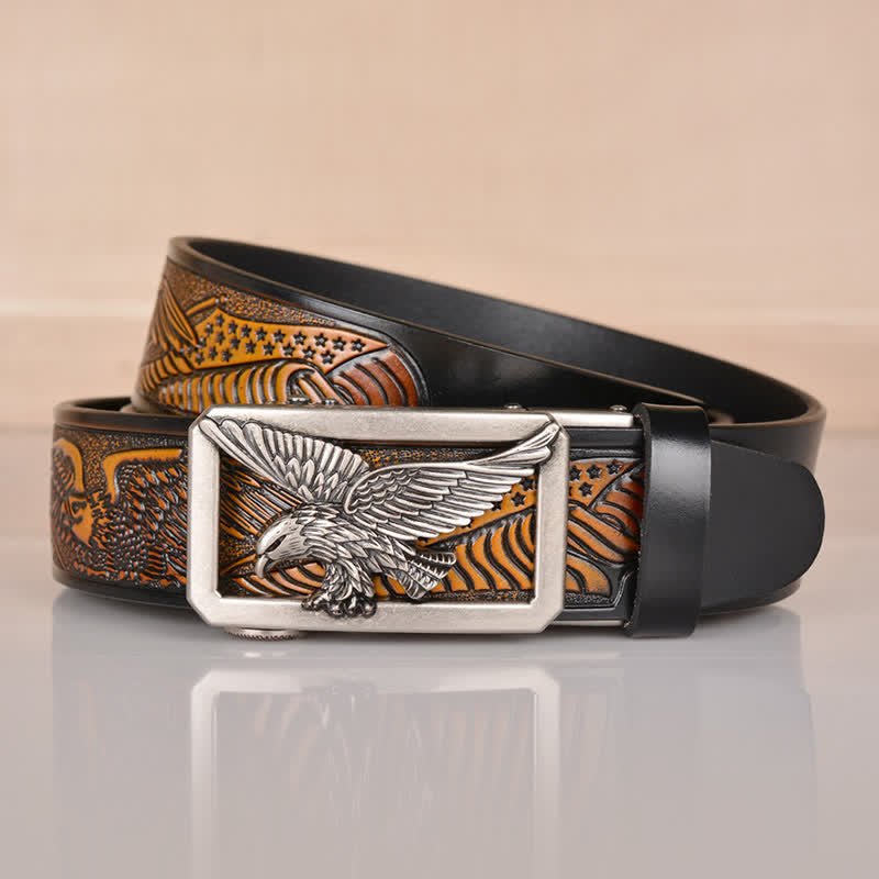 Cintura in pelle goffrata con fibbia Hollow Eagle da uomo - image 19