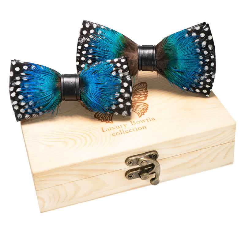 Set di 2 papillon a pois genitori-figli ciano e nero da 2 pezzi - Ciano e nero - image 0