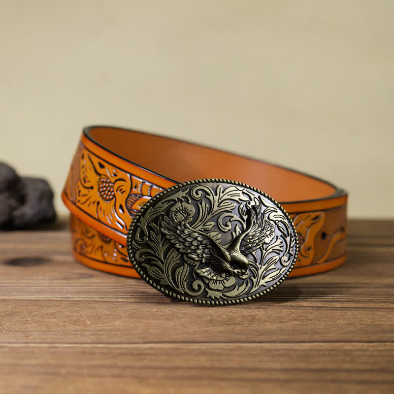 Cintura in pelle con fibbia a forma di aquila volante fai da te da uomo - Bronzo antico - Cintura intagliata arancione (40) - image 24