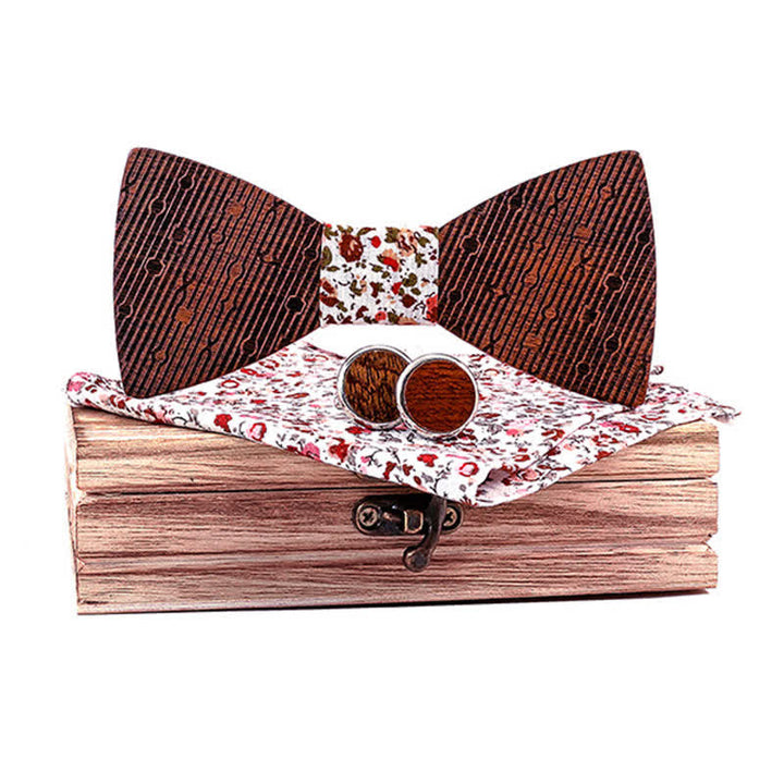 Set di 3 papillon in legno a forma di foglie cave da uomo - Bianco floreale - image 9