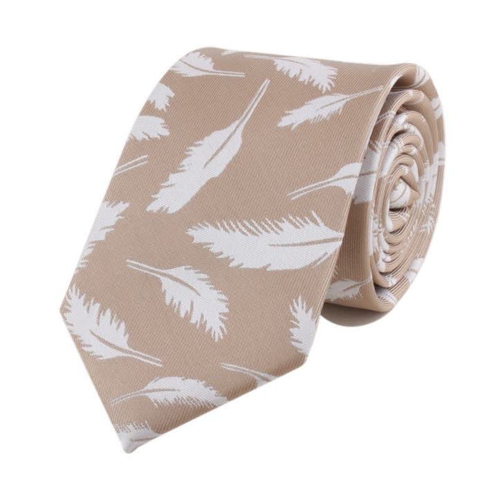 Cravatta da uomo in jacquard con stampa di piume - Beige - image 4