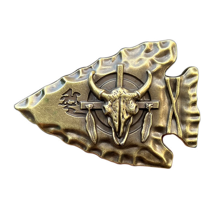 Cintura in pelle con fibbia a forma di toro a forma di punta di freccia fai da te da uomo - Bronzo antico - Senza cintura - image 4