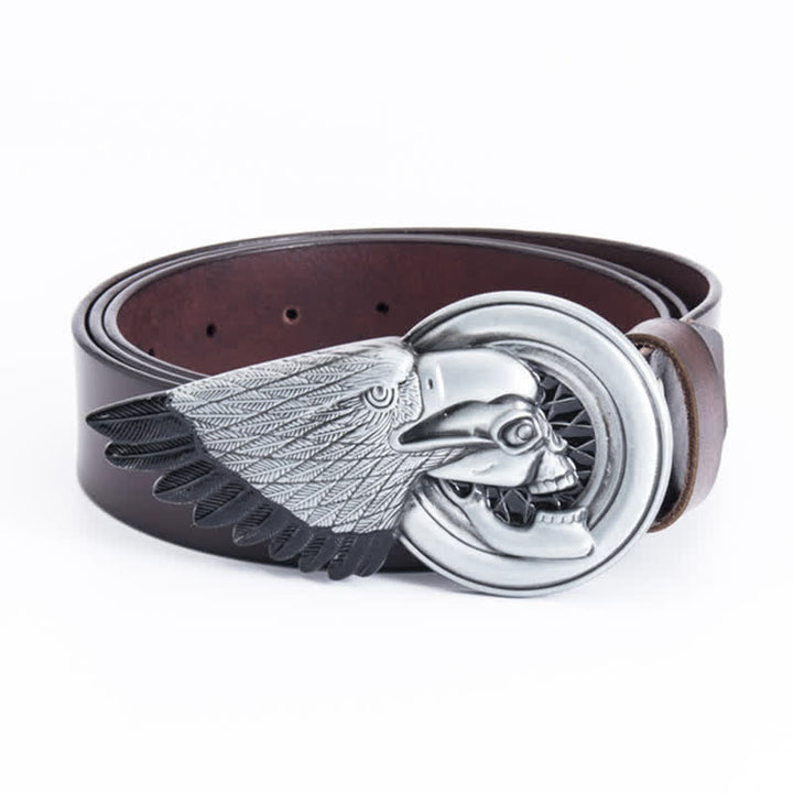 Cintura in pelle con teschio d'aquila gotico da uomo - Caffè - 46 - image 0
