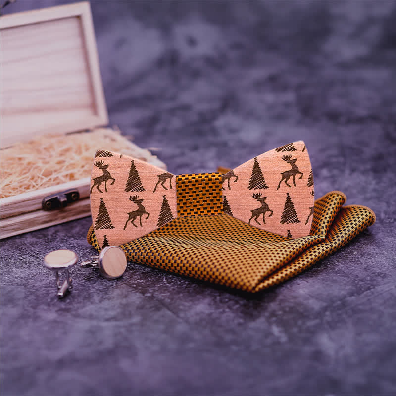 Set di 3 papillon in legno con motivo a cervo e albero di Natale da uomo - image 1